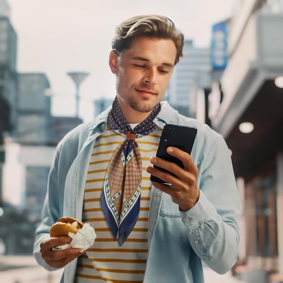 ⚡Men A-Navy Necktie 27.5 Inches Cowboy Scarves Pocket Square Silk Bandanas - Picture 4 of 8